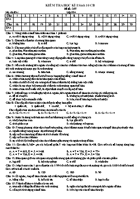 Đề kiểm tra học kì I môn Sinh học Lớp 10 (Ban cơ bản) - Mã đề 357